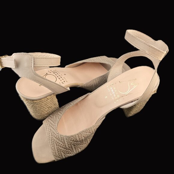 Marroqui Sanchez Beige Woven Open-Toe Heel Sandals Ankle Strap Made in Spain - Picture 9 of 11
